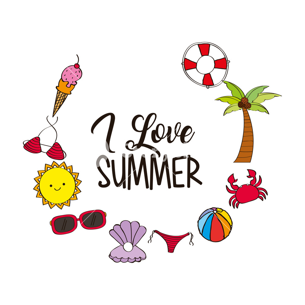 1000x1000 Seasonal Weather Summer Love Icons Vector Illustration Royalty