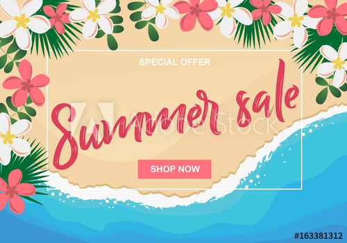 500x350 Summer Sale Vector Illustration With Tropical Flowers And Palm