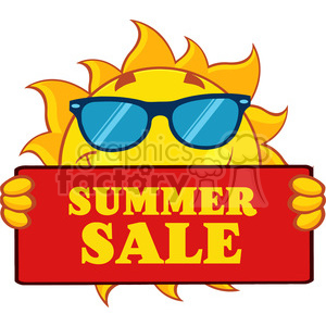 300x300 Cute Sun Cartoon Mascot Character With Sunglasses Holding A Sign
