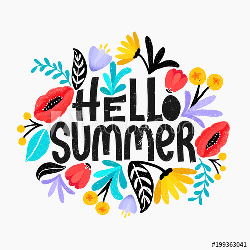 500x500 Hello Summer Vector Illustration, Background Fun Quote Hipster