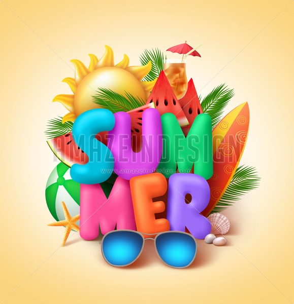 579x600 Summer Vector Banner Design With Colorful Summer Text