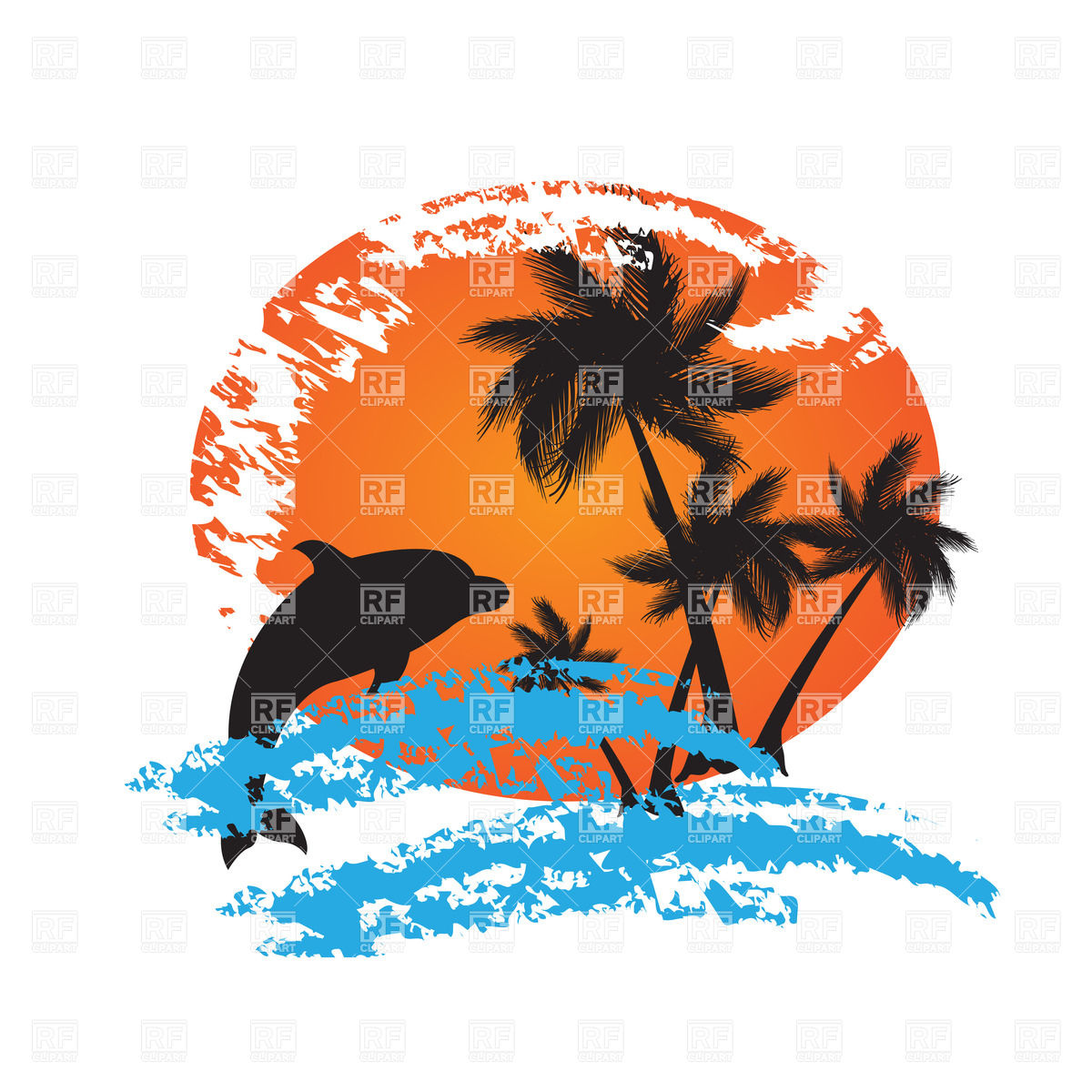 1200x1200 Summer And Vacation Background With Palm Trees And Dolphin Vector