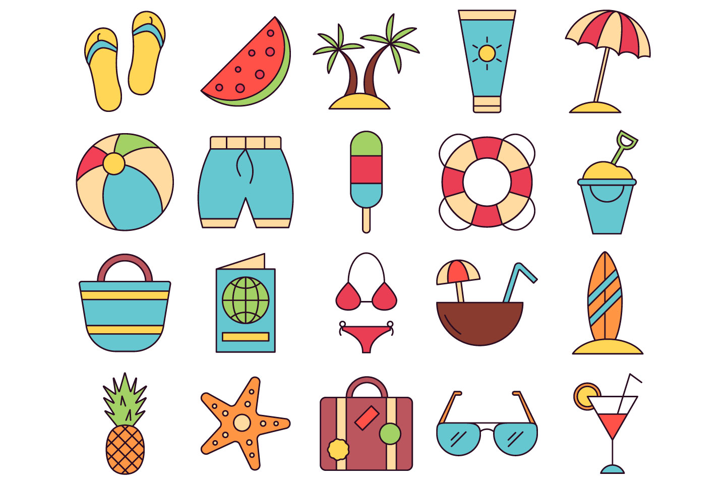 1440x960 Summer Vector Free Icon Set