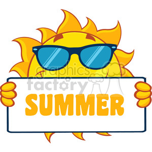 300x300 Cute Sun Cartoon Mascot Character Holding A Sign With Text Summer
