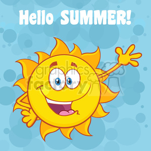 300x300 Happy Sun Cartoon Mascot Character Waving For Greeting With Text