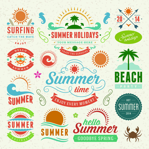 500x500 Vintage Summer Elements Labels Vector Material Free Download