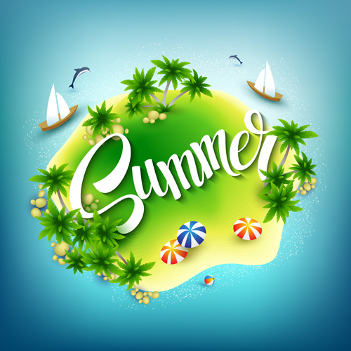 500x500 Beautiful Sea Island Summer Vector Background Free Download