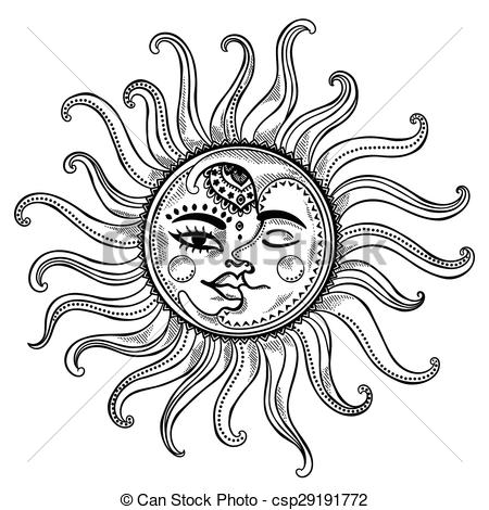 Sun And Moon Clipart Black And White 450x470 Sun And Moon Clipart Black And White