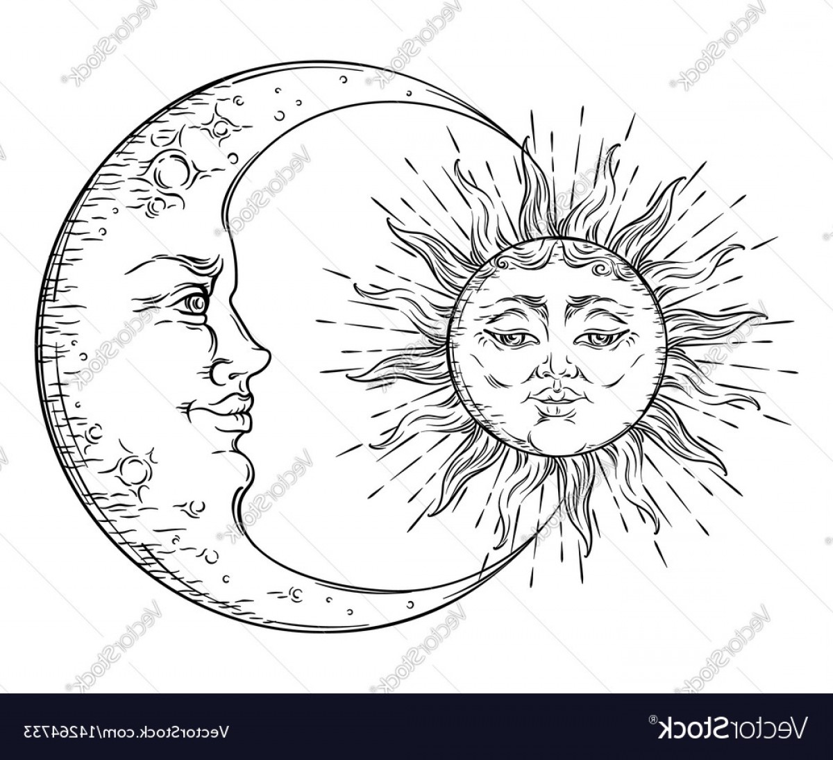 Antique Hand Drawn Art Sun And Crescent Moon Vector Soidergi 1200x1095 Antique Hand Drawn Art Sun And Crescent Moon Vector Soidergi