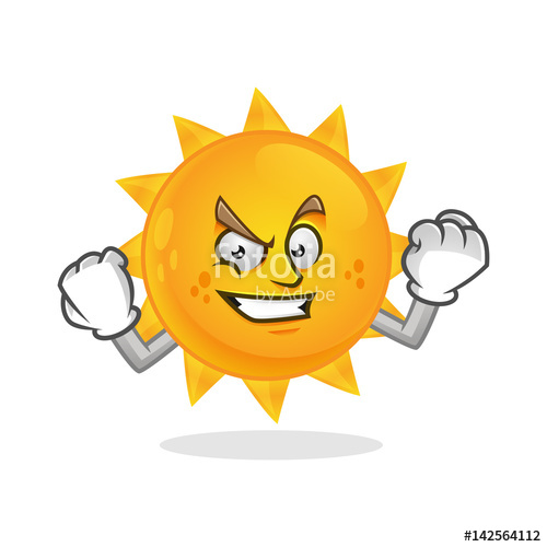 500x500 Strong And Confident Sun Mascot, Sun Character, Sun Cartoon Vector