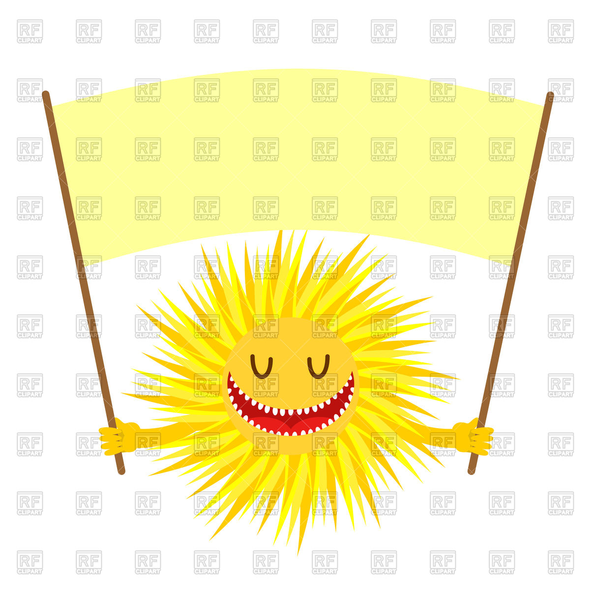 1200x1200 Cartoon Smiling Sun, Yellow Banner With Place For Text Vector