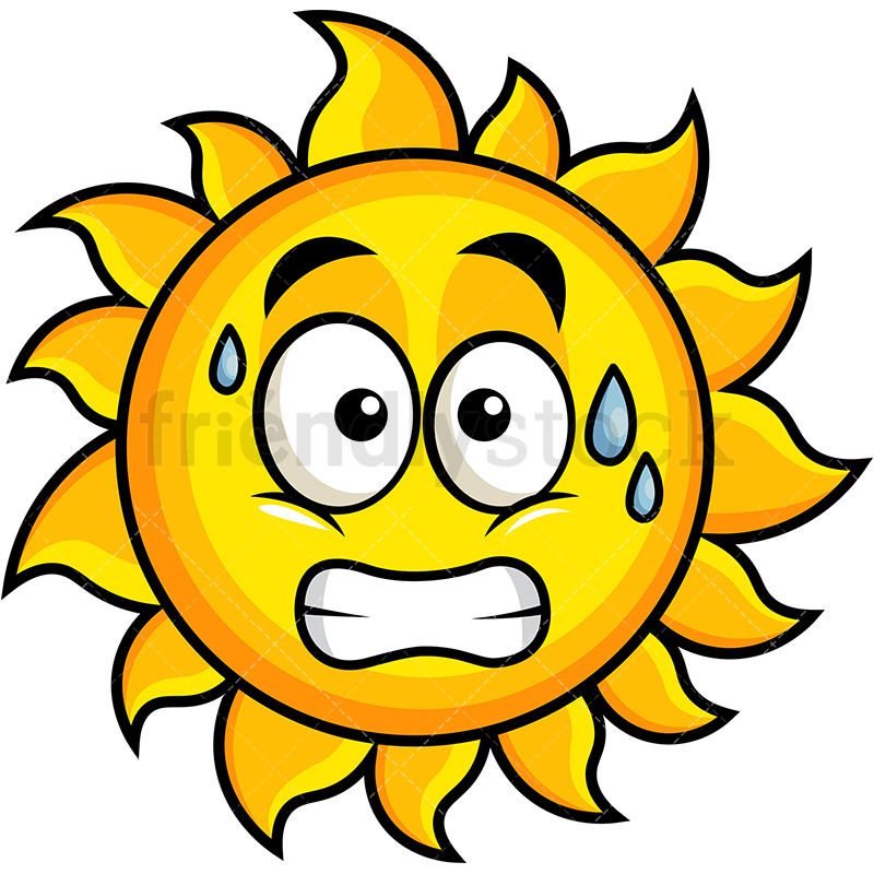 800x800 Sweating Sun Emoji Cartoon Vector Clipart