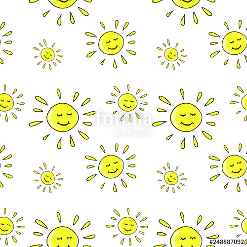 500x500 Sun Pattern, Sun Doodle Background, Seamless Vector Pattern Hand