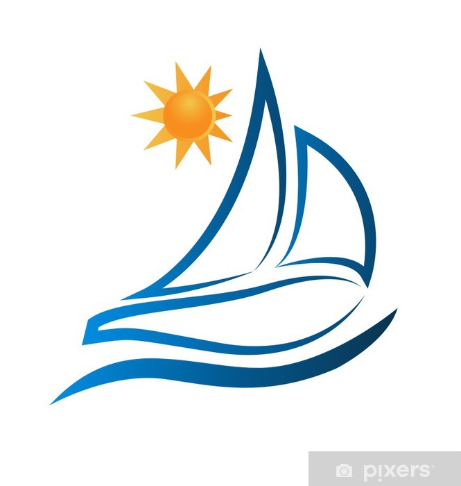 665x700 Boat Waves And Sun Logo Vector Wall Mural