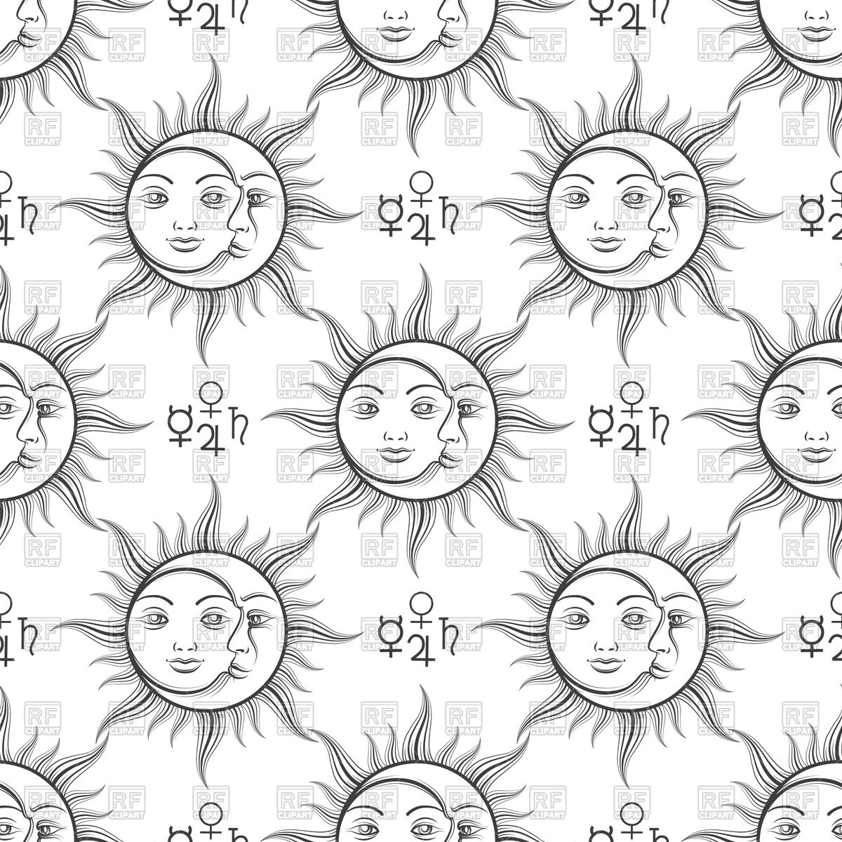 Mystical Seamless Pattern With Alchemy Elements, Sun And Moon 1200x1200 Mystical Seamless Pattern With Alchemy Elements, Sun And Moon