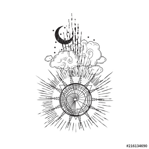 Spiral Sun Moon Cloud Tattoo Design Vector Artwork Stock Image 500x500 Spiral Sun Moon Cloud Tattoo Design Vector Artwork Stock Image