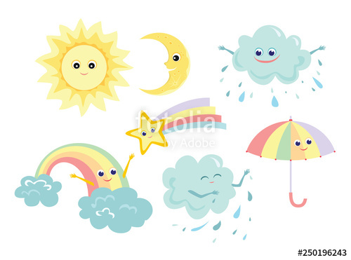 Cute Weather Icon Set Sun, Moon, Star With Rainbow Tail, Rainbow 500x371 Cute Weather Icon Set Sun, Moon, Star With Rainbow Tail, Rainbow