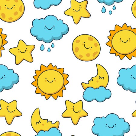 Funny Sketching Star, Sun, Cloud, Moon Vector Seamless Cartoon 450x450 Funny Sketching Star, Sun, Cloud, Moon Vector Seamless Cartoon