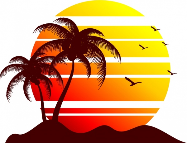 Sun And Seaside Background Silhouette Decoration Free Vector 600x459 Sun And Seaside Background Silhouette Decoration Free Vector