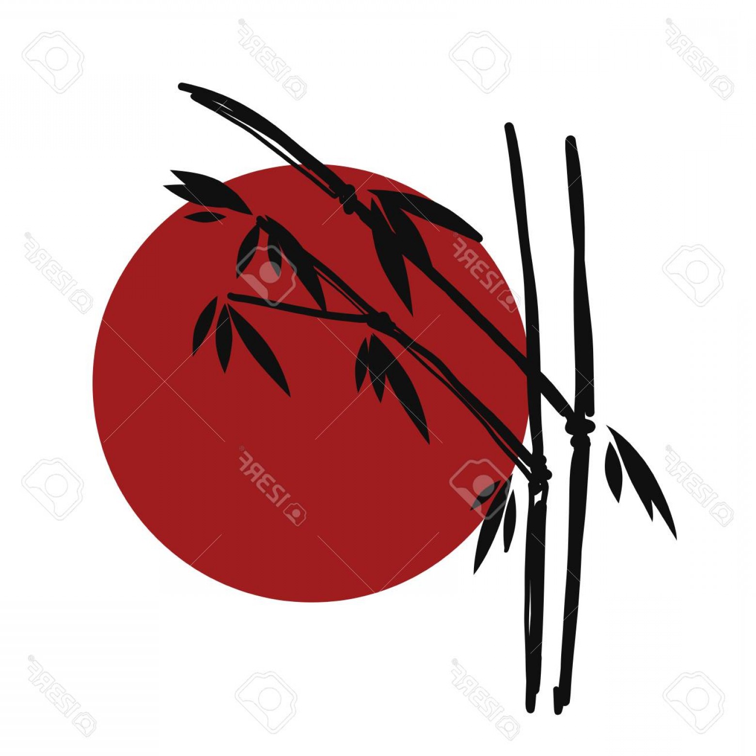 Photostock Vector Silhouette Bamboo And Sun Isolated On White 1560x1560 Photostock Vector Silhouette Bamboo And Sun Isolated On White
