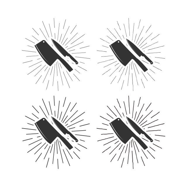 640x640 Set Of Restaurant Knives Icons With Sunburst Background, Sunburst