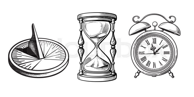 800x400 Set Of Different Old Clocks Sundial, Stock Vector Colourbox