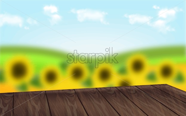 623x389 Wooden Table With Sunflowers Background Vector Realistic Summer