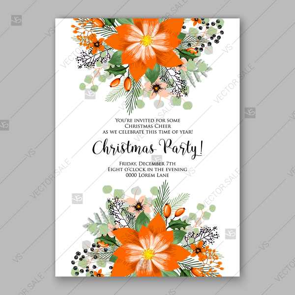 Winter Peach Orange Sunflower Floral Peony Christmas Invitation 600x600 Winter Peach Orange Sunflower Floral Peony Christmas Invitation