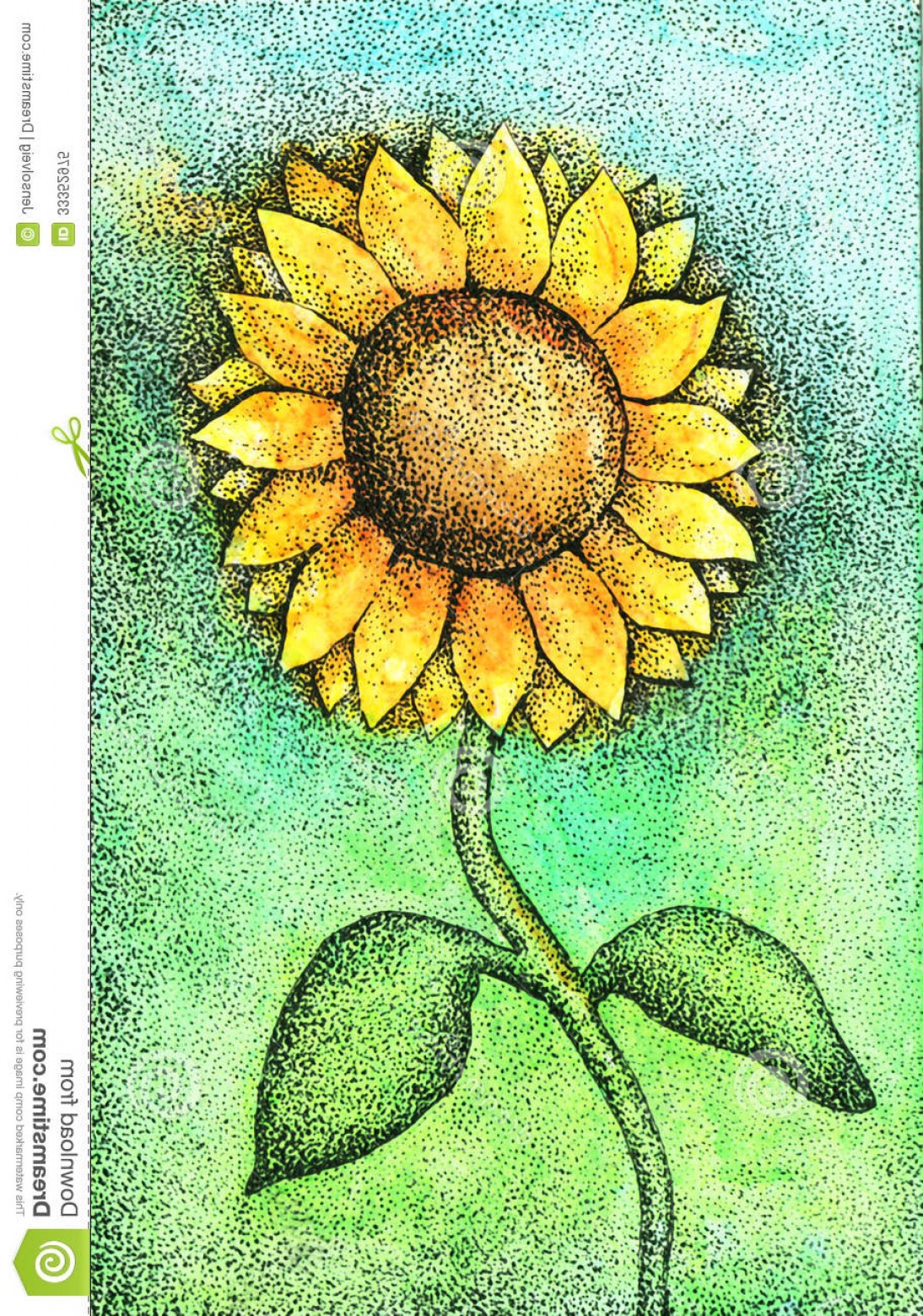 Royalty Free Stock Photo Colorful Watercolor Ink Sunflower 1094x1560 Royalty Free Stock Photo Colorful Watercolor Ink Sunflower