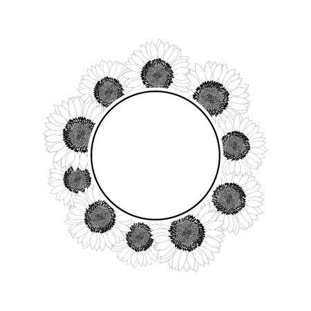 450x450 Sunflower Banner Wreath Outline Isolated On White Background