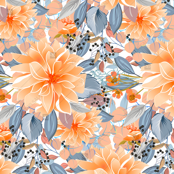 Seamless Sunflower Chrysanthemum Floral Pattern Vector Background 600x600 Seamless Sunflower Chrysanthemum Floral Pattern Vector Background