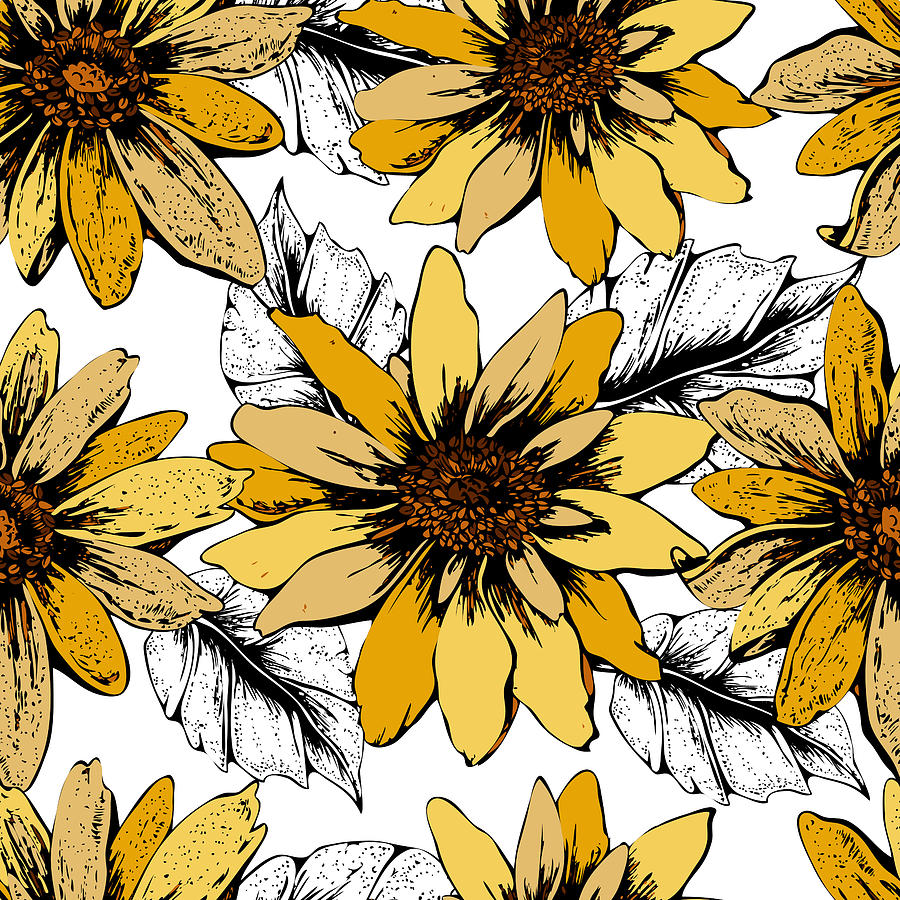 Colorful Seamless Floral Pattern With Cute Yellow Sunflowers 900x900 Colorful Seamless Floral Pattern With Cute Yellow Sunflowers