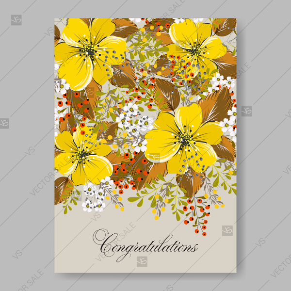 Yellow Anemone Sunflower Autumn Floral Wedding Invitation Vector 600x600 Yellow Anemone Sunflower Autumn Floral Wedding Invitation Vector