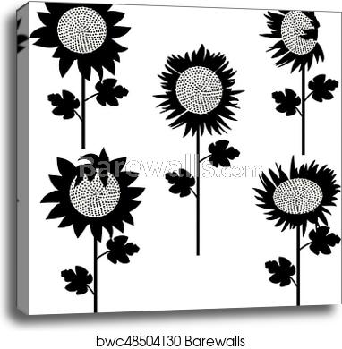 Set Of Sunflowers Silhouette Canvas Print Barewalls Posters 382x390 Set Of Sunflowers Silhouette Canvas Print Barewalls Posters