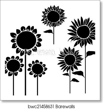 362x382 Silhouettes Of Sunflowers Vector, Art Print Barewalls Posters