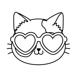 300x300 Cat With Heart Sunglasses Icon Cartoon Black And White Vector