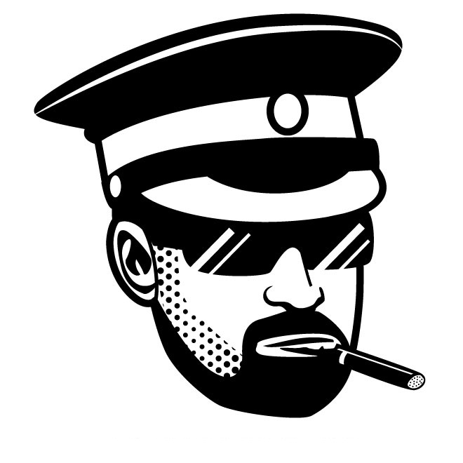 660x660 Black And White Vector Illustration Of A Man Wearing Military Hat