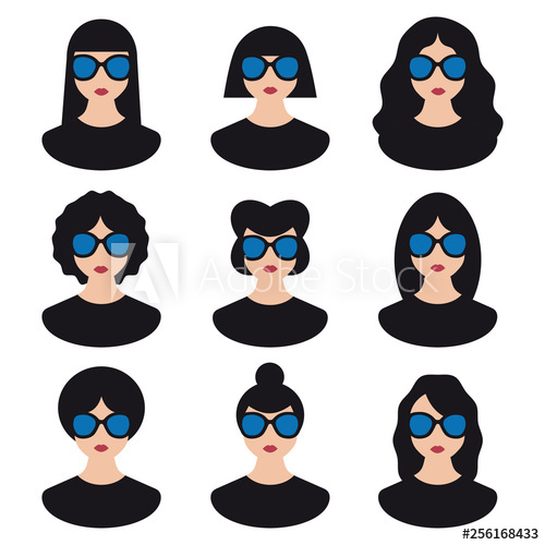 500x500 Modern Girls With Black Hair And Sunglasses Vector