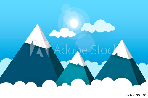 Three Paper Mountains In White Clouds Sunny Day Vector 500x334 Three Paper Mountains In White Clouds Sunny Day Vector