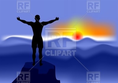 400x283 Man's Black Silhouette On Sunrise Background Vector Image