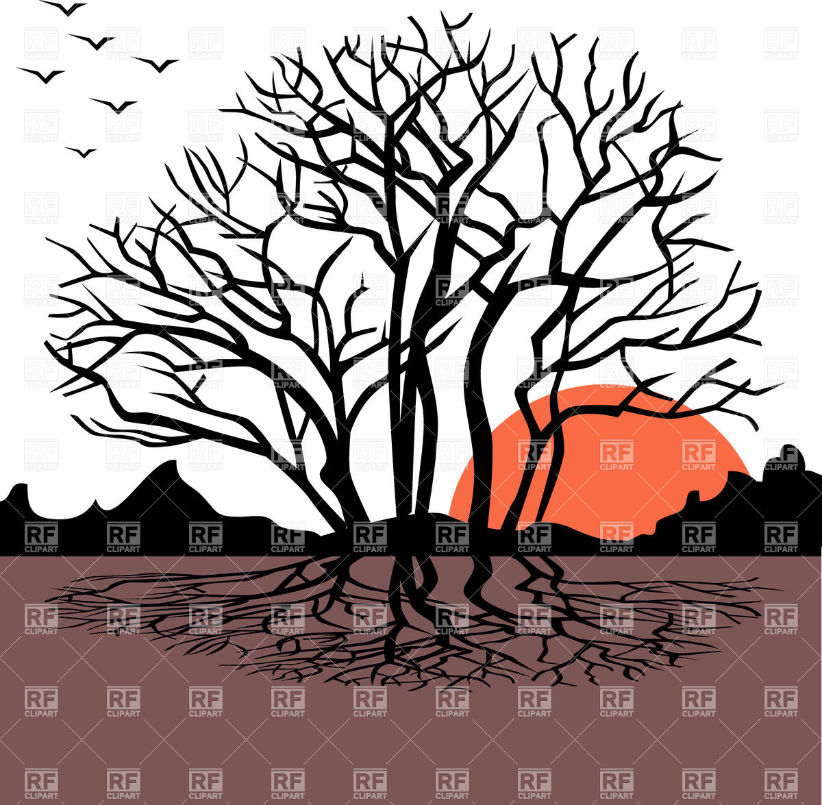 1200x1175 Landscape With Dry Leafless Tree On Sunrise Vector Image Of Plants