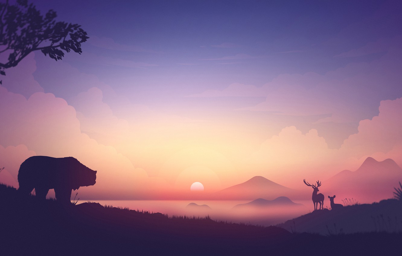 1332x850 Wallpaper Animals, The Sky, The Sun, Clouds, Mountains, Fog