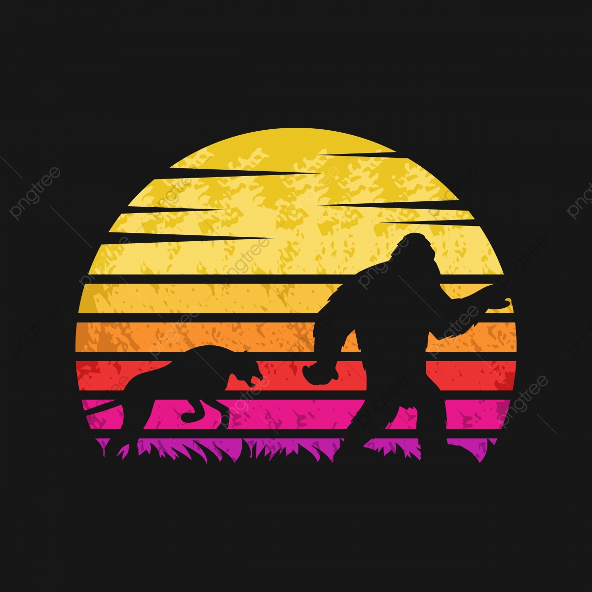 1200x1200 Yeti And Cheetah Sunset Retro Vector Illustration