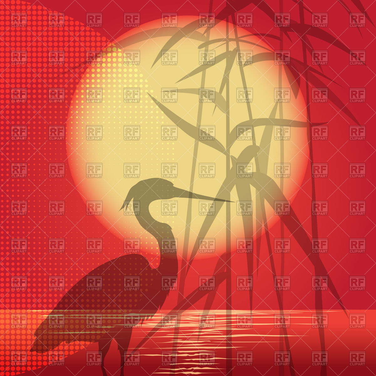 1200x1200 Silhouette Of Heron Hunting In Reed On Sunset Vector Image