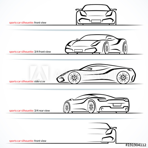500x500 Modern Super Car, Sports Car Vector Silhouettes, Outlines