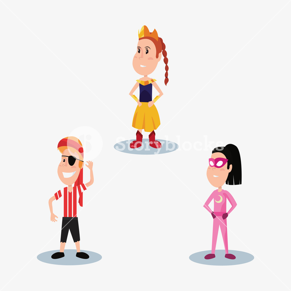 1000x1000 Halloween Customes Princess Super Girl And Pirare Boy Standing