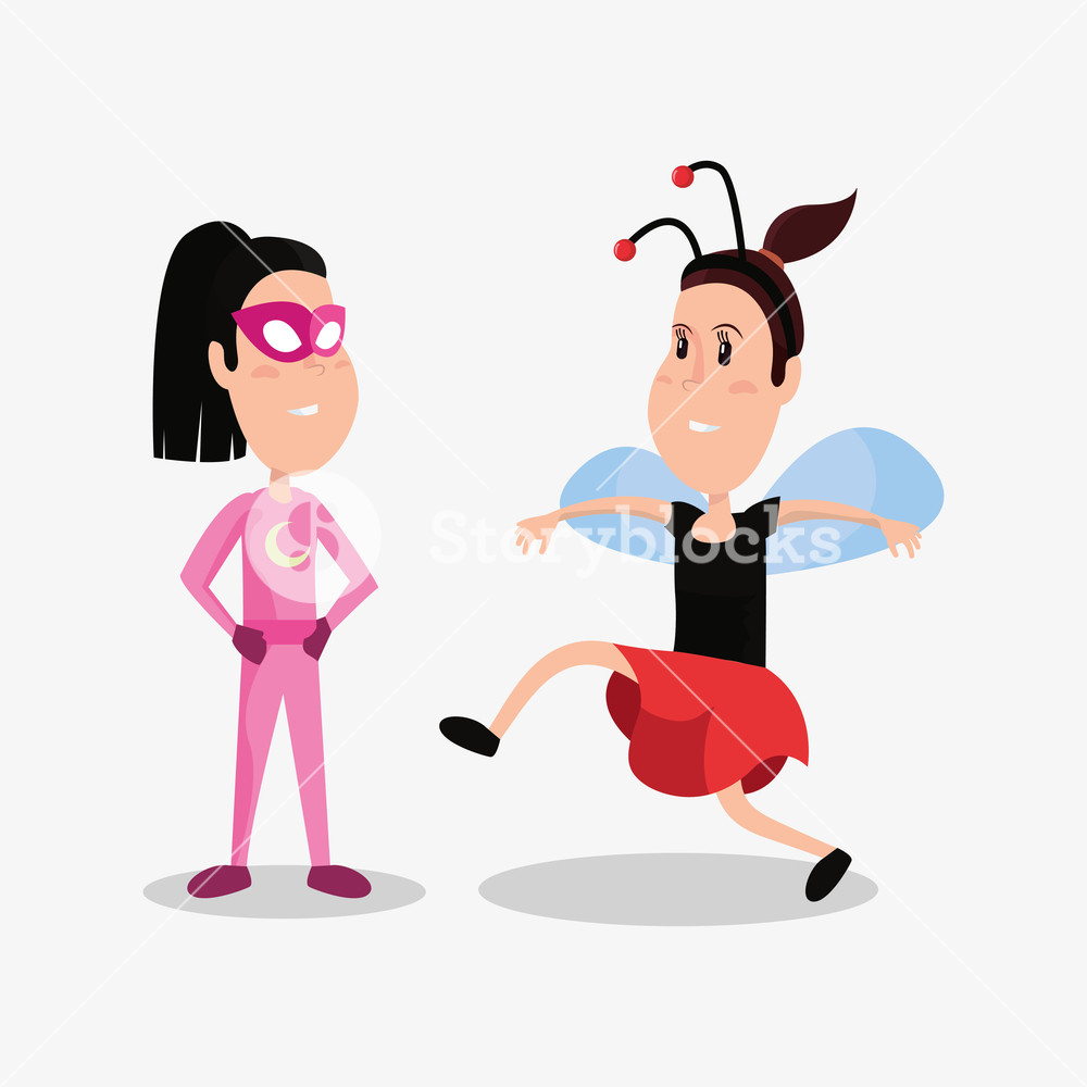 1000x1000 Halloween Customes Super Girl And Ladybug Vector Illustration