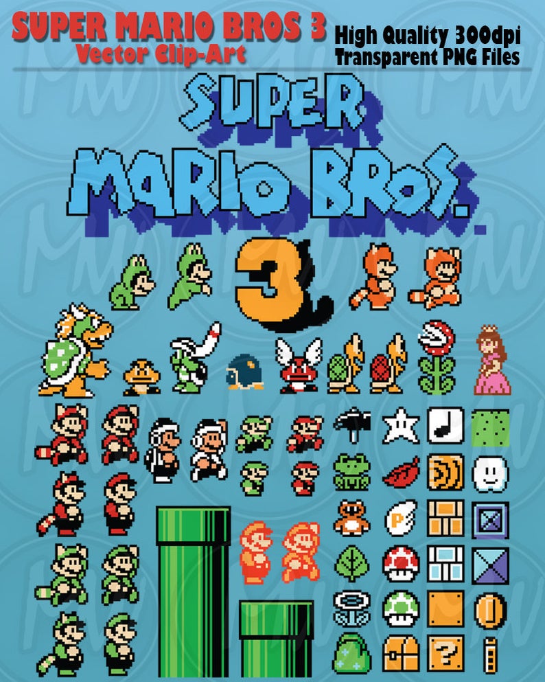 794x993 Super Mario Bros Clipart Mario Pixels Bit Vector Etsy