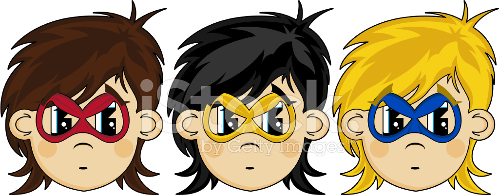 1024x402 Masked Supergirl Heads Stock Vector