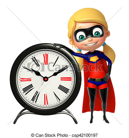 440x470 Supergirl With Clock Stock Illustration